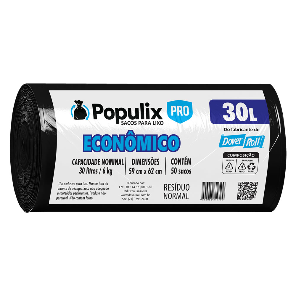 POPULIX PRO ECONÔMICO PRETO 30L 5X - ROLO